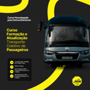 Curso de Formação e Atualização para Transporte Coletivo de Passageiros – 100% Online com Certificado Nacional Descrição: Habilite-se para conduzir ônibus e vans no transporte coletivo de passageiros. Curso online, certificado em todo o Brasil, formação em 7 dias e atualização em apenas 2 dias.